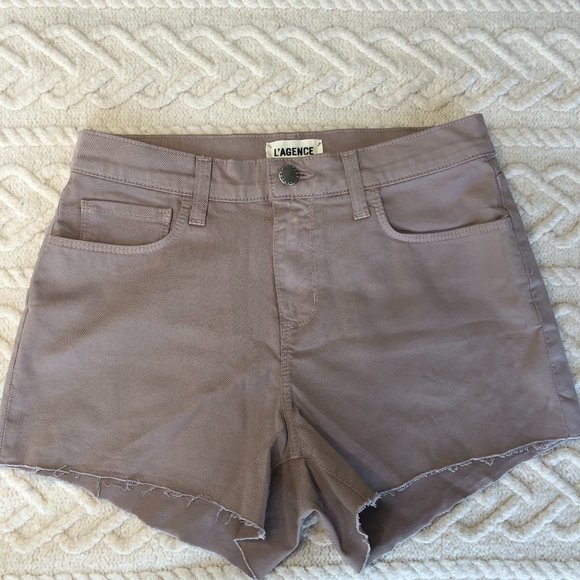 L'AGENCE Ryland Denim Shorts Size 25 Cut Off Mid Rise NWOT Light Brown